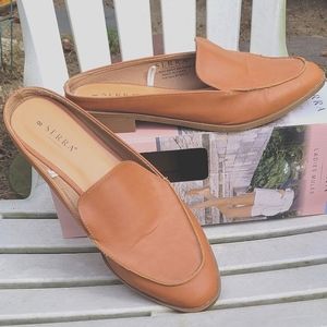 SERRA Tan Mules, Open Back Slip On Shoes